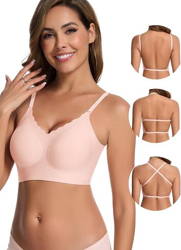 HBselect حمالات صدر منخفضة الظهر للنساء حمالة صدر عميقة على شكل حرف V بدون خياطة لاسلكية بدون ظهر حمالة صدر قابلة للتحويل in Kuwait