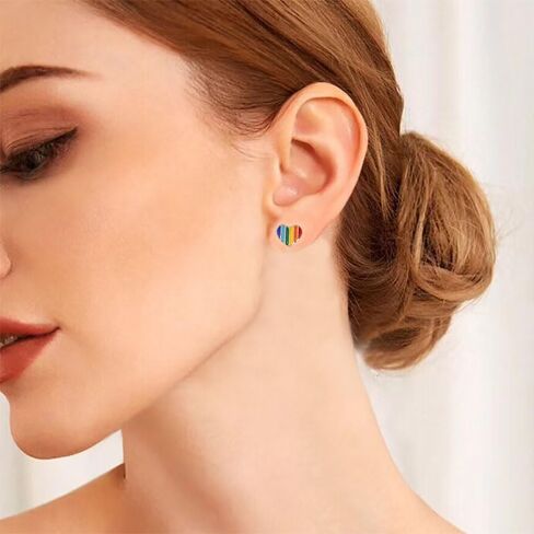 Dreuyet 6 أزواج قوس قزح مسمار القرط للنساء الرجال الملونة مثلي الجنس مثليه فخر أقراط صغيرة مثلث نجمة القلب قوس قزح المينا مسمار LGBTQ أقراط in Saudi Arabia