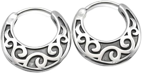 Vintage Celtic Knot Hoop Earrings, Stainless Steel, Filigree Design, Crescent Moon Shape in Saudi Arabia