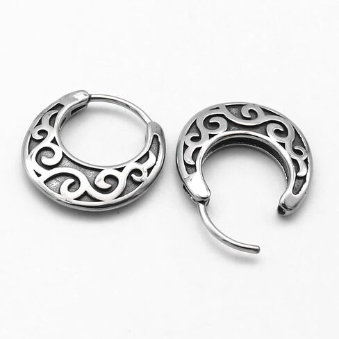 Vintage Celtic Knot Hoop Earrings, Stainless Steel, Filigree Design, Crescent Moon Shape in Saudi Arabia