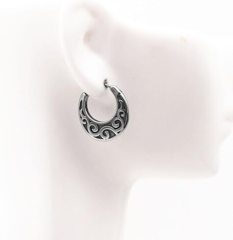 Vintage Celtic Knot Hoop Earrings, Stainless Steel, Filigree Design, Crescent Moon Shape in Saudi Arabia