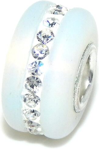 ICYROSE Solid 925 Sterling Silver White with Clear Crystal Band Frosted Glass Charm Bead in Saudi Arabia