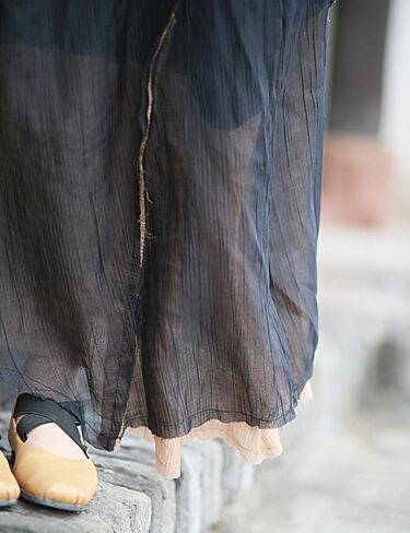Ystylee Women Layered Long Skirt Elastic High Waist Patchwork Frayed Raw Irregular Skirt in Saudi Arabia