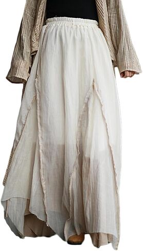 Ystylee Women Layered Long Skirt Elastic High Waist Patchwork Frayed Raw Irregular Skirt in Saudi Arabia