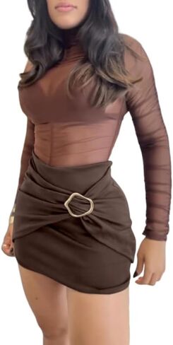 Women's Basic Mini Skirt High Waist Solid Jewel Button Casual Pleated Mini Skirt Pants in Saudi Arabia