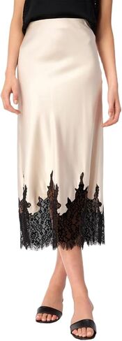 Women Y2k Sain Lace Trim Long Skirts High Waist Bodycon Midi Skirts Silky Lace Patchwork Maxi Skirts Streetwear in Saudi Arabia