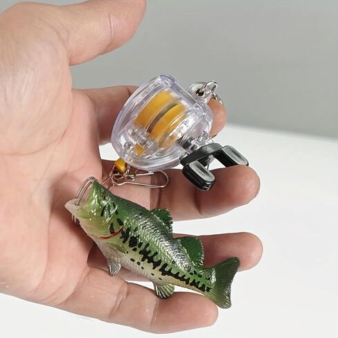 Angyape Fish Keychain Cool Bass Fishing Reel Keychain Bag Backpack Charms Funny Fishing Gifts for Men Retractable Accessories in Saudi Arabia