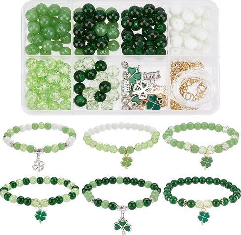 SUNNYCLUE 1 Box 246Pcs DIY 6 Sets Green Bracelet Kit St. Patrick's Day Irish Hat Charms Shamrock Charm Bulk Lucky Clover Charms Glass Spacer Beads for Jewelry Making Kits Adults Women Gifts Supplies in Saudi Arabia