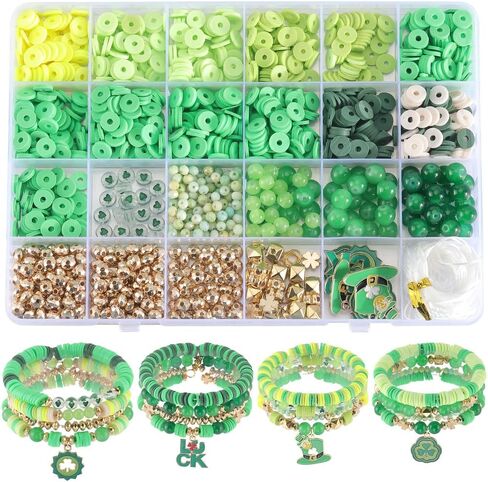 SUNNYCLUE 1 Box 246Pcs DIY 6 Sets Green Bracelet Kit St. Patrick's Day Irish Hat Charms Shamrock Charm Bulk Lucky Clover Charms Glass Spacer Beads for Jewelry Making Kits Adults Women Gifts Supplies in Saudi Arabia