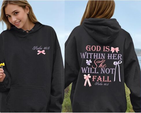 God is Within Her She Will Not Fall Christian Hoodies for Women Jesus Bible Verse Hoodie Bow Hoodie in Saudi Arabia