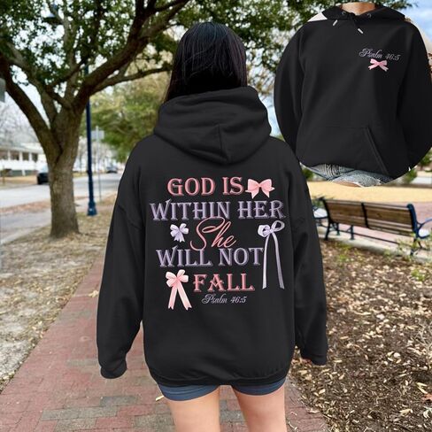 God is Within Her She Will Not Fall Christian Hoodies for Women Jesus Bible Verse Hoodie Bow Hoodie in Saudi Arabia