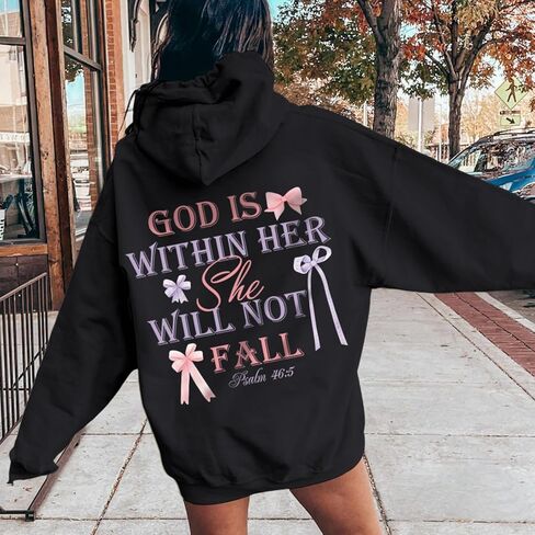 God is Within Her She Will Not Fall Christian Hoodies for Women Jesus Bible Verse Hoodie Bow Hoodie in Saudi Arabia
