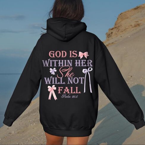 God is Within Her She Will Not Fall Christian Hoodies for Women Jesus Bible Verse Hoodie Bow Hoodie in Saudi Arabia