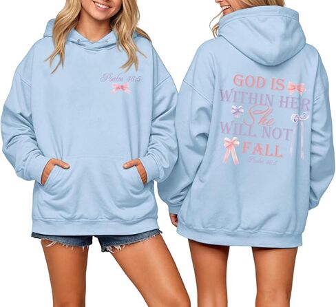 God is Within Her She Will Not Fall Christian Hoodies for Women Jesus Bible Verse Hoodie Bow Hoodie in Saudi Arabia