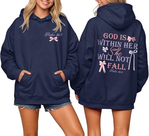 God is Within Her She Will Not Fall Christian Hoodies for Women Jesus Bible Verse Hoodie Bow Hoodie in Saudi Arabia