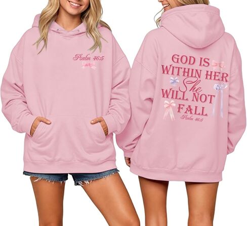 God is Within Her She Will Not Fall Christian Hoodies for Women Jesus Bible Verse Hoodie Bow Hoodie in Saudi Arabia