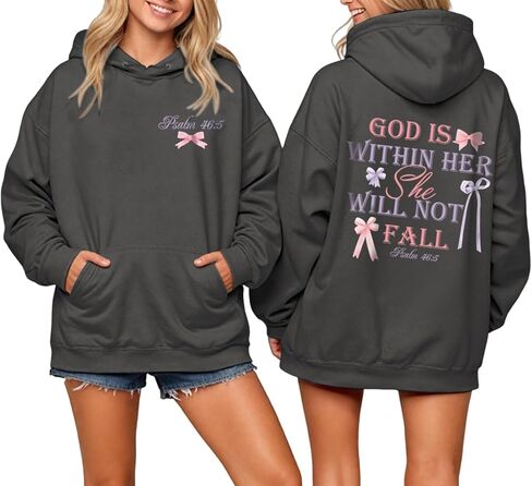 God is Within Her She Will Not Fall Christian Hoodies for Women Jesus Bible Verse Hoodie Bow Hoodie in Saudi Arabia