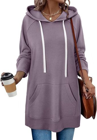 StunShow Women Oversized Sweatshirt Pullover Casual Split Hem Long Hoodie Dress with Kangaroo Pocket 2025 Fall in Saudi Arabia