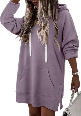 StunShow Women Oversized Sweatshirt Pullover Casual Split Hem Long Hoodie Dress with Kangaroo Pocket 2025 Fall in Saudi Arabia