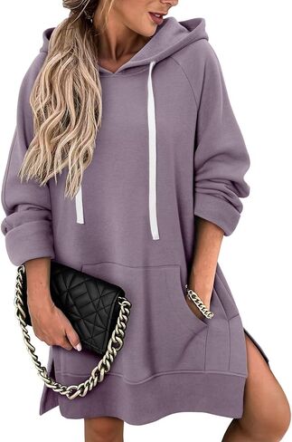 StunShow Women Oversized Sweatshirt Pullover Casual Split Hem Long Hoodie Dress with Kangaroo Pocket 2025 Fall in Saudi Arabia