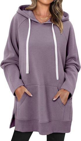 StunShow Women Oversized Sweatshirt Pullover Casual Split Hem Long Hoodie Dress with Kangaroo Pocket 2025 Fall in Saudi Arabia