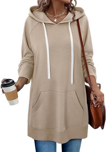 StunShow Women Oversized Sweatshirt Pullover Casual Split Hem Long Hoodie Dress with Kangaroo Pocket 2025 Fall in Saudi Arabia