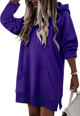StunShow Women Oversized Sweatshirt Pullover Casual Split Hem Long Hoodie Dress with Kangaroo Pocket 2025 Fall in Saudi Arabia
