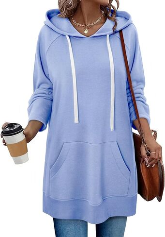 StunShow Women Oversized Sweatshirt Pullover Casual Split Hem Long Hoodie Dress with Kangaroo Pocket 2025 Fall in Saudi Arabia