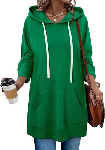 StunShow Women Oversized Sweatshirt Pullover Casual Split Hem Long Hoodie Dress with Kangaroo Pocket 2025 Fall in Saudi Arabia