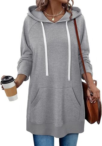 StunShow Women Oversized Sweatshirt Pullover Casual Split Hem Long Hoodie Dress with Kangaroo Pocket 2025 Fall in Saudi Arabia