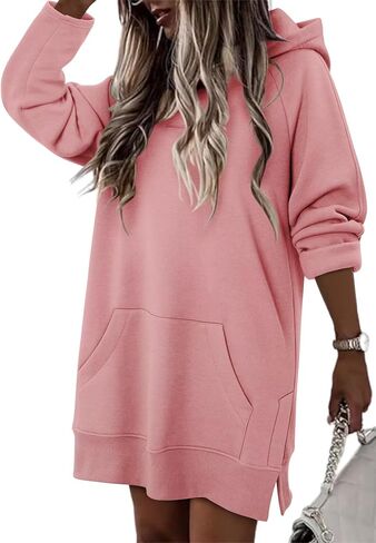 StunShow Women Oversized Sweatshirt Pullover Casual Split Hem Long Hoodie Dress with Kangaroo Pocket 2025 Fall in Saudi Arabia