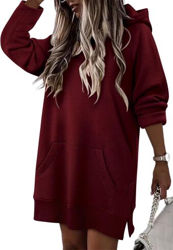 StunShow Women Oversized Sweatshirt Pullover Casual Split Hem Long Hoodie Dress with Kangaroo Pocket 2025 Fall in Saudi Arabia