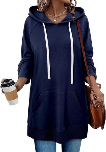 StunShow Women Oversized Sweatshirt Pullover Casual Split Hem Long Hoodie Dress with Kangaroo Pocket 2025 Fall in Saudi Arabia