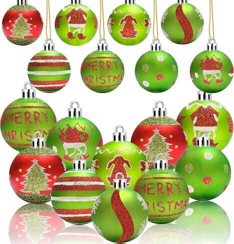 16 Pack Christmas Ball Ornaments for Tree, 2.4 Inch Red Green Glittering Plastic Elf Swirl Candy Cane Baubles Decor, Shatterproof Hanging Bulbs for Xmas Party Holiday Home Indoor Decorations in Saudi Arabia