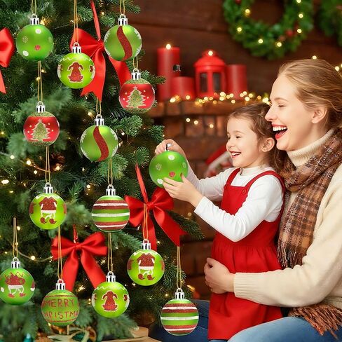 16 Pack Christmas Ball Ornaments for Tree, 2.4 Inch Red Green Glittering Plastic Elf Swirl Candy Cane Baubles Decor, Shatterproof Hanging Bulbs for Xmas Party Holiday Home Indoor Decorations in Saudi Arabia