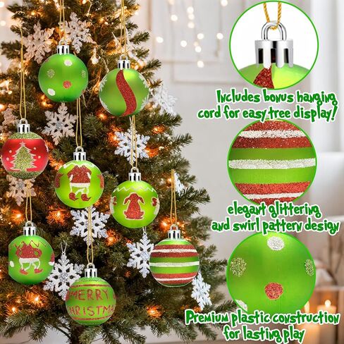 16 Pack Christmas Ball Ornaments for Tree, 2.4 Inch Red Green Glittering Plastic Elf Swirl Candy Cane Baubles Decor, Shatterproof Hanging Bulbs for Xmas Party Holiday Home Indoor Decorations in Saudi Arabia