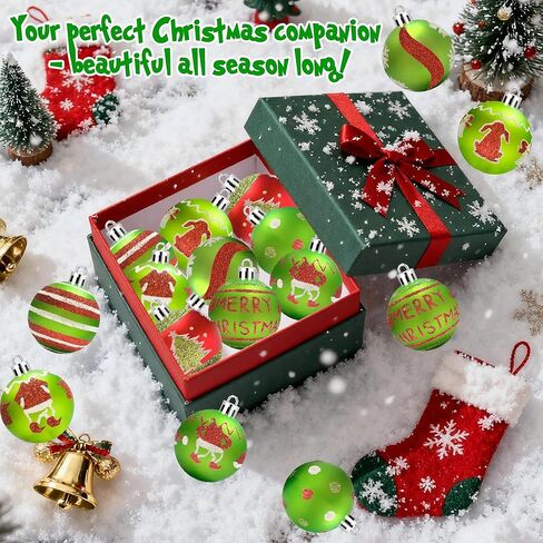 16 Pack Christmas Ball Ornaments for Tree, 2.4 Inch Red Green Glittering Plastic Elf Swirl Candy Cane Baubles Decor, Shatterproof Hanging Bulbs for Xmas Party Holiday Home Indoor Decorations in Saudi Arabia