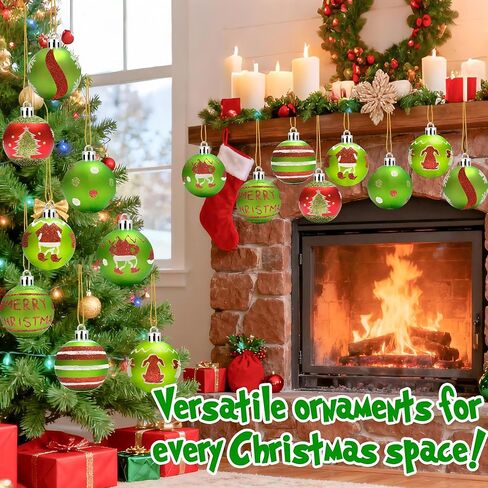 16 Pack Christmas Ball Ornaments for Tree, 2.4 Inch Red Green Glittering Plastic Elf Swirl Candy Cane Baubles Decor, Shatterproof Hanging Bulbs for Xmas Party Holiday Home Indoor Decorations in Saudi Arabia