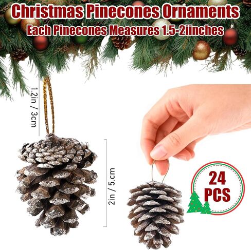 24 PCS Christmas Pine Cones Decorations - Pine Cones Ornaments in 3 Sizes with Strings for Table Tree Home DIY Gift Tag Wreath Garland Fall Wedding Decor (24, White) in Saudi Arabia