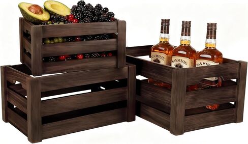 Set of 3 Rustic Wooden Nesting Crates – Farmhouse Decorative Storage Boxes for Shelves, Countertops & Tabletop Display (L/M/S) in Saudi Arabia