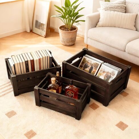 Set of 3 Rustic Wooden Nesting Crates – Farmhouse Decorative Storage Boxes for Shelves, Countertops & Tabletop Display (L/M/S) in Saudi Arabia