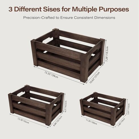 Set of 3 Rustic Wooden Nesting Crates – Farmhouse Decorative Storage Boxes for Shelves, Countertops & Tabletop Display (L/M/S) in Saudi Arabia