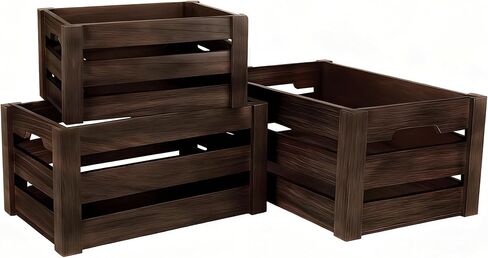 Set of 3 Rustic Wooden Nesting Crates – Farmhouse Decorative Storage Boxes for Shelves, Countertops & Tabletop Display (L/M/S) in Saudi Arabia