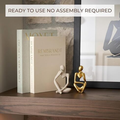4 Pcs Decorative Books & Thinker StatueSet - Linen Boxes & Resin Sculptures Enhance Your Coffee Table, Bookshelf or Mantle Decor - Living or Entryway Home Decoration Aesthetic, Photo/Keepsake Storage in Saudi Arabia