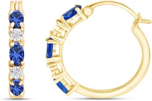 Oval Cut Simulated Blue Sapphire & Natural Diamond Hoop Earrings 14K Gold Over Sterling Silver (2.1 Ct) in Saudi Arabia