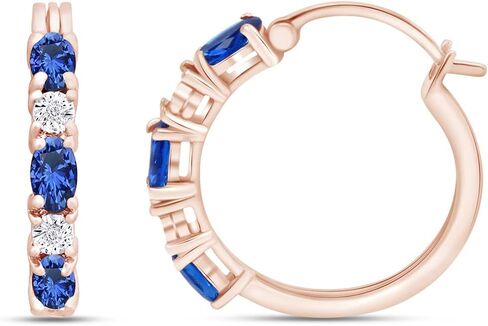 Oval Cut Simulated Blue Sapphire & Natural Diamond Hoop Earrings 14K Gold Over Sterling Silver (2.1 Ct) in Saudi Arabia