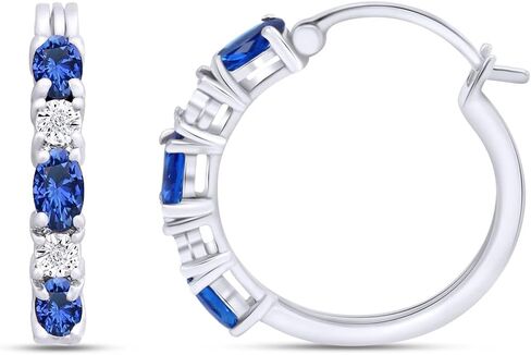 Oval Cut Simulated Blue Sapphire & Natural Diamond Hoop Earrings 14K Gold Over Sterling Silver (2.1 Ct) in Saudi Arabia