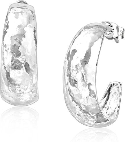 أقراط JEAN RACHEL JEWELRY من الفضة الإسترلينية عيار 925 للنساء - طوق قبة مطروق صغير - لا تسبب الحساسية، أطواق مكتنزة خالية من الرصاص والنيكل in Saudi Arabia