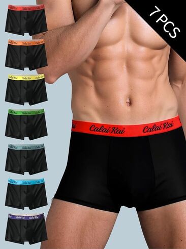 7 Pcs Mens Boxer Briefs Fashion Color Waistband Stretch Fit Underwear for Daily Wear, Breathable Soft Boxer Shorts in Saudi Arabia