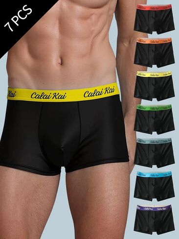 7 Pcs Mens Boxer Briefs Fashion Color Waistband Stretch Fit Underwear for Daily Wear, Breathable Soft Boxer Shorts in Saudi Arabia